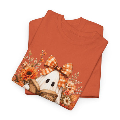 Fall Reading Ghost T-Shirt — Cute Pumpkin & Book Autumn Tee