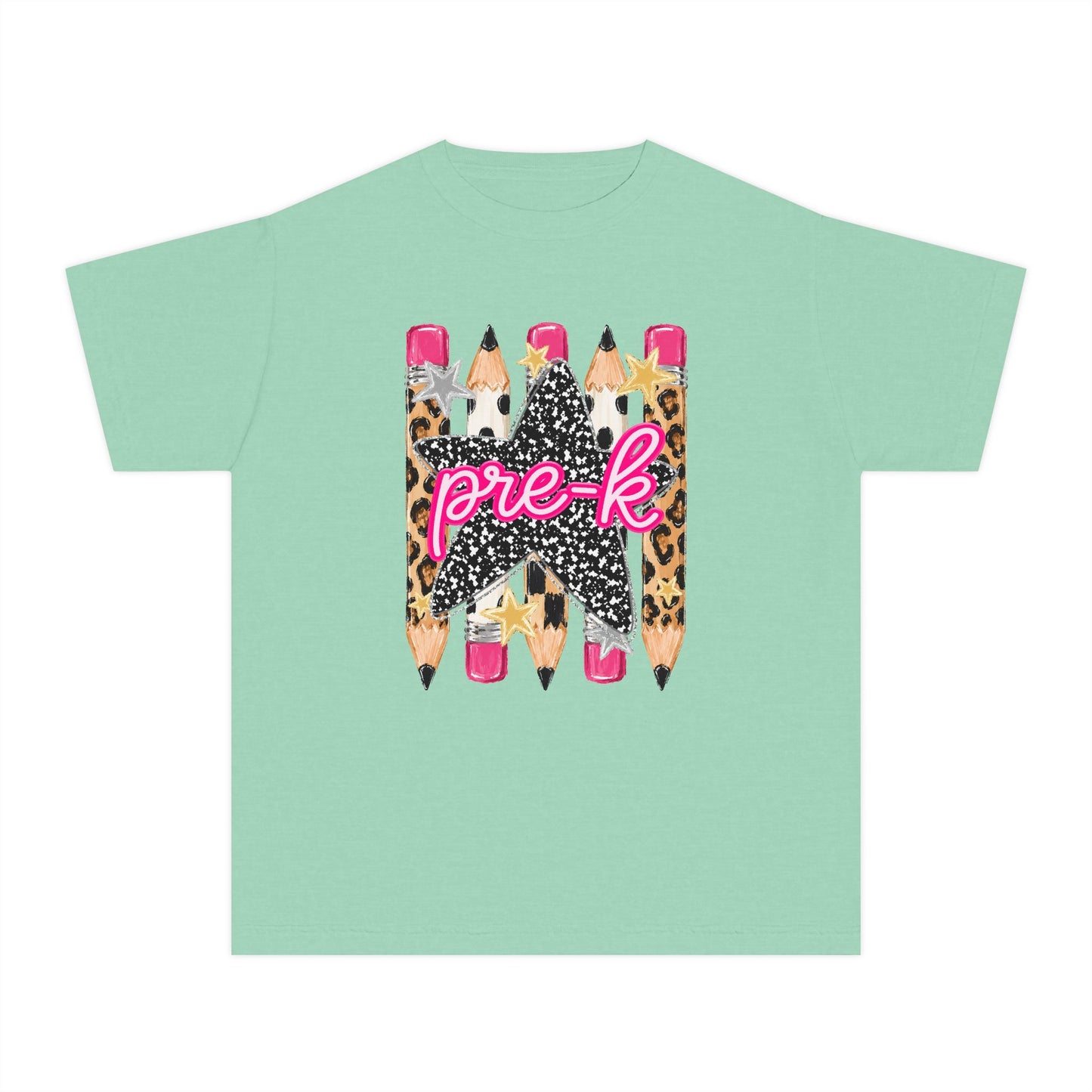 Pre-K Leopard Pencil Youth Tee — Cute Back-to-School Shirt for Preschool Girls