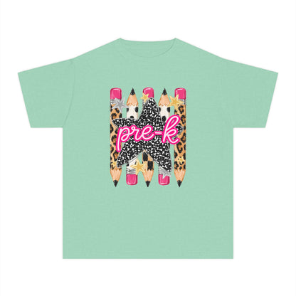 Pre-K Leopard Pencil Youth Tee — Cute Back-to-School Shirt for Preschool Girls