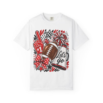 Football Fan Graphic T-Shirt — "Let's Go" Cheer Design Red