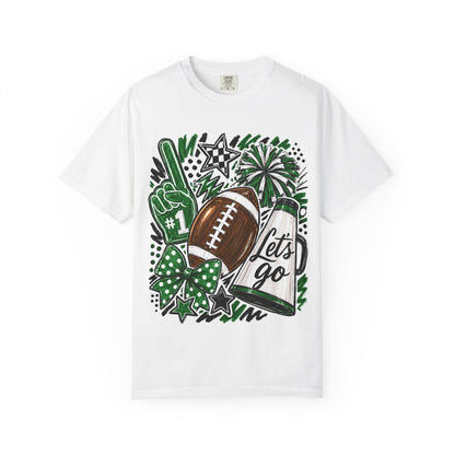 Football Fan Graphic T‑Shirt — 'Let's Go' Cheer Design Green