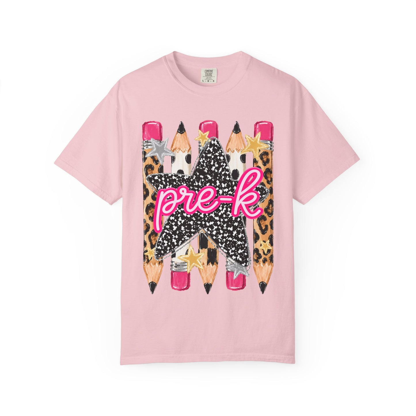 Pre-K Leopard Pencil Star T-Shirt — Cute Preschool Teacher / Back-to-School Tee