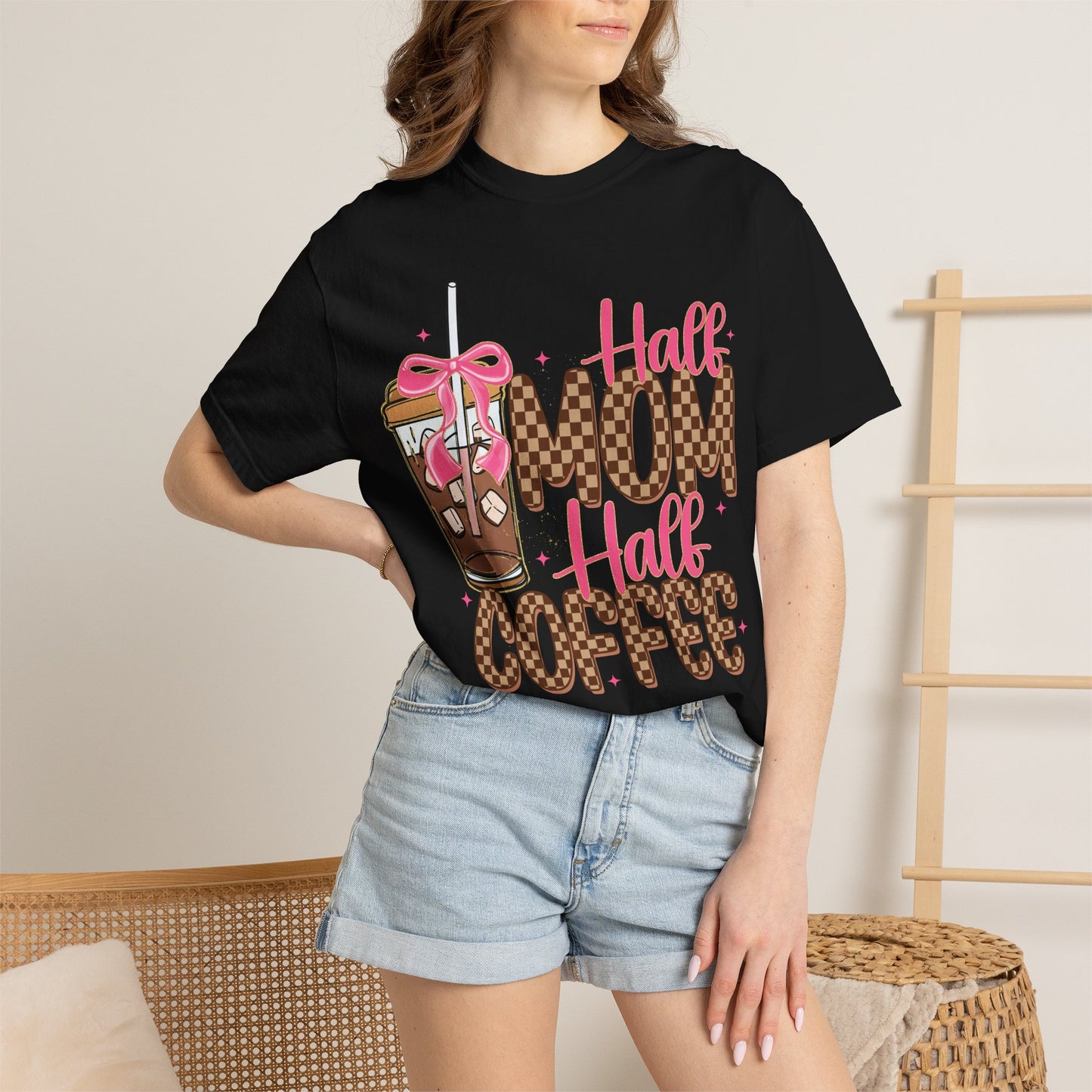 Half Mom Half Coffee T-Shirt — Cute Leopard Iced Coffee Graphic Tee for Moms