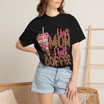Half Mom Half Coffee T-Shirt — Cute Leopard Iced Coffee Graphic Tee for Moms