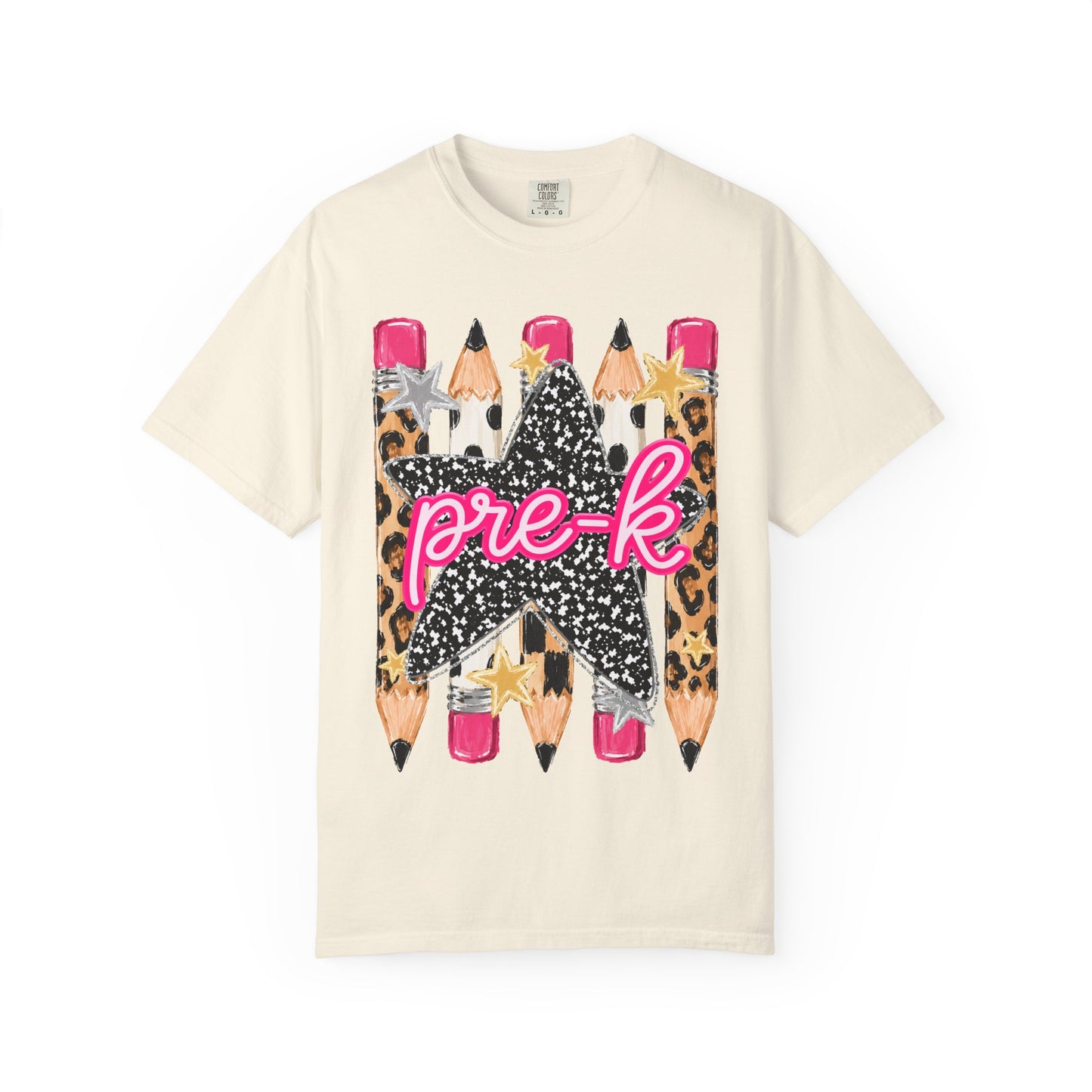 Pre-K Leopard Pencil Star T-Shirt — Cute Preschool Teacher / Back-to-School Tee
