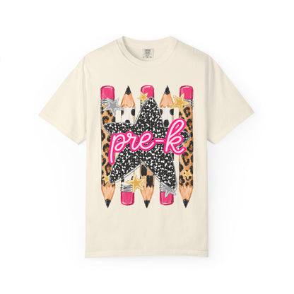 Pre-K Leopard Pencil Star T-Shirt — Cute Preschool Teacher / Back-to-School Tee
