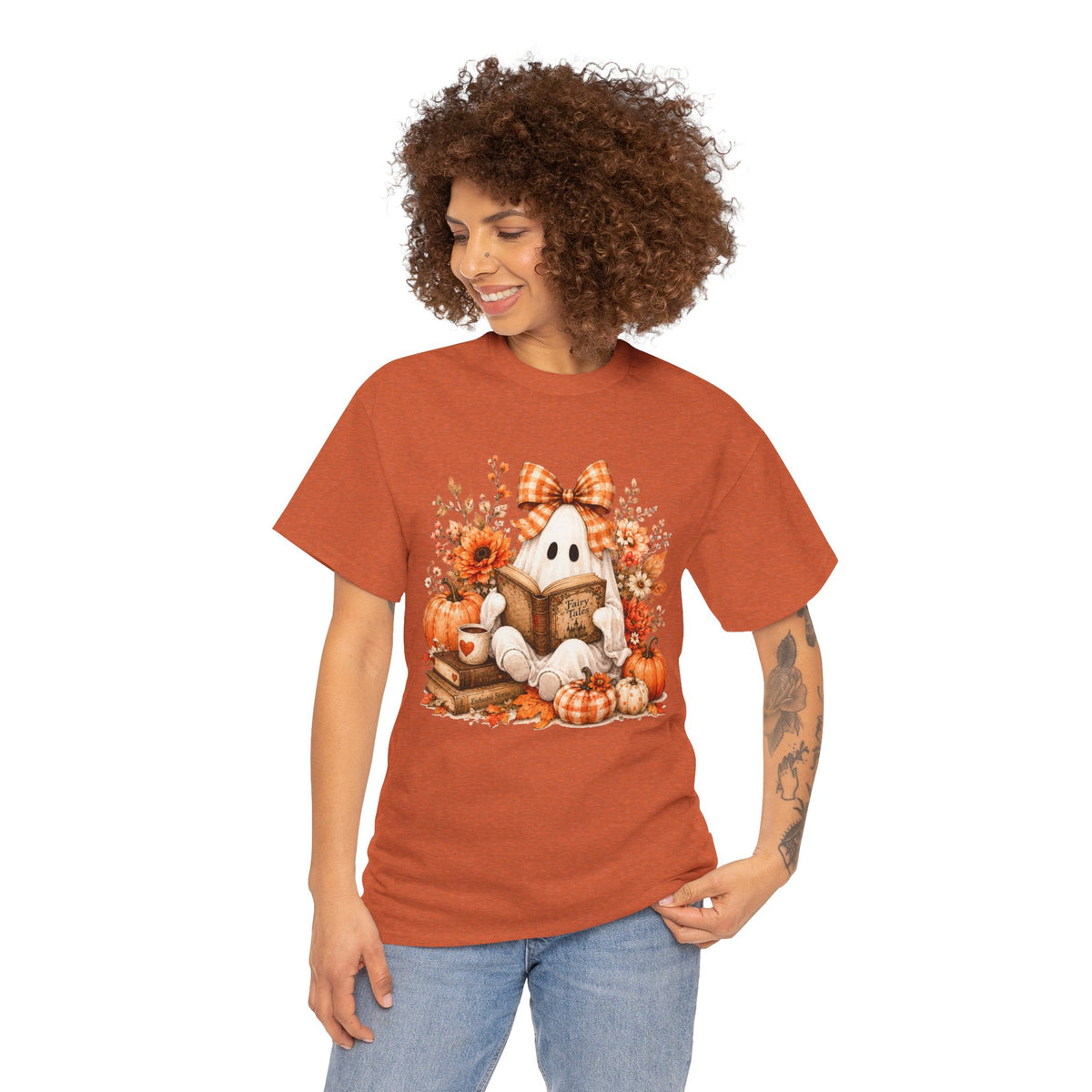 Fall Reading Ghost T-Shirt — Cute Pumpkin & Book Autumn Tee