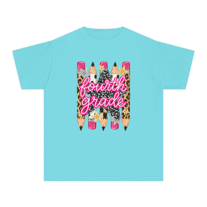 Fourth Grade Leopard Pencil Youth Tee — Back-to-School Cute Kids Shirt