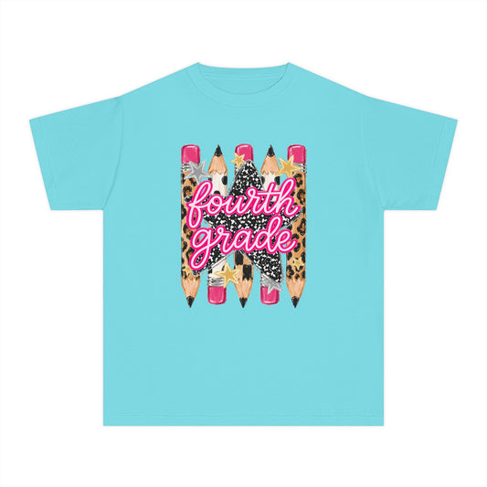 Fourth Grade Leopard Pencil Youth Tee — Back-to-School Cute Kids Shirt