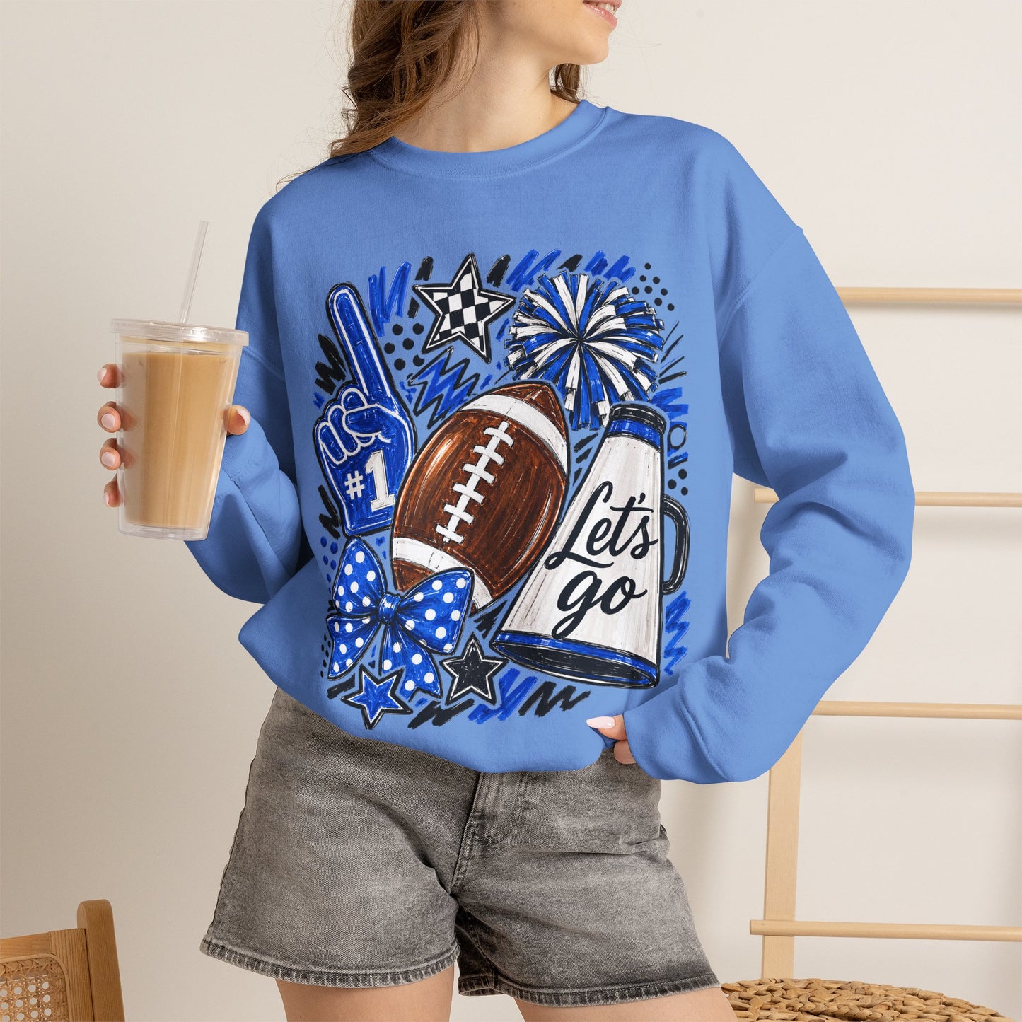 Football Fan Crewneck Sweatshirt – "Let's Go" Game Day Blue