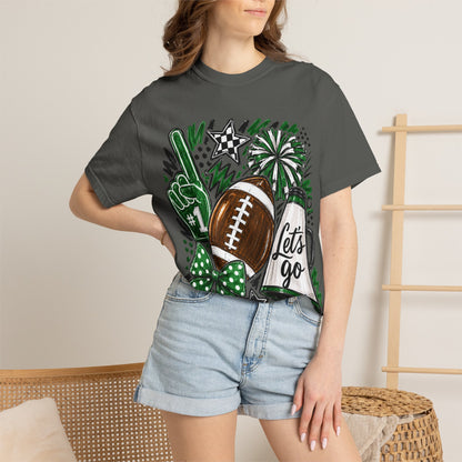 Football Fan Graphic T‑Shirt — 'Let's Go' Cheer Design Green