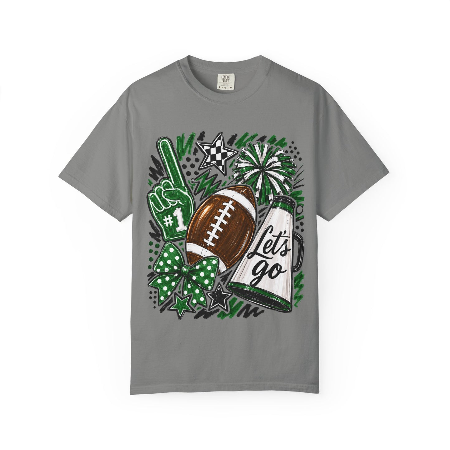 Football Fan Graphic T‑Shirt — 'Let's Go' Cheer Design Green