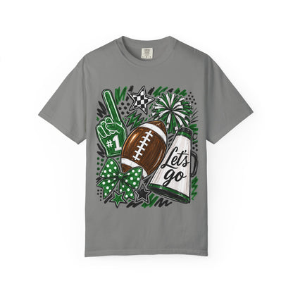 Football Fan Graphic T‑Shirt — 'Let's Go' Cheer Design Green