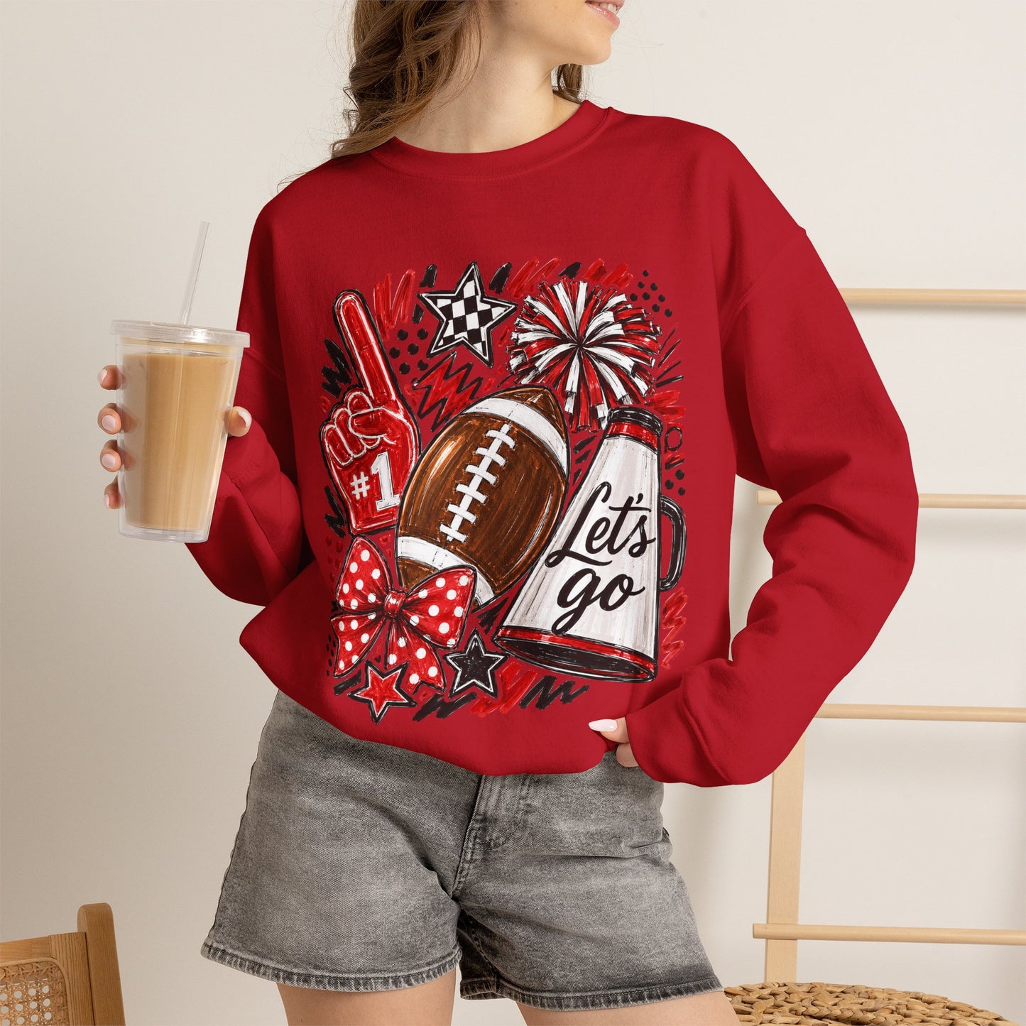 Football Spirit Crewneck Sweatshirt — “Let’s Go” Game Day Red