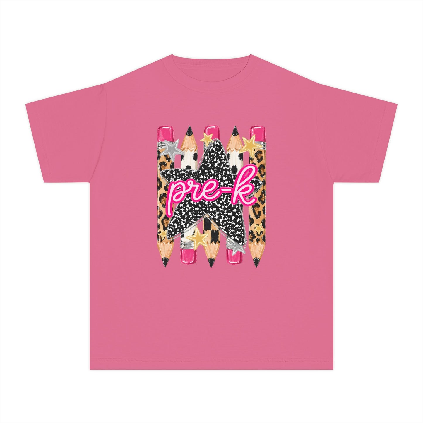 Pre-K Leopard Pencil Youth Tee — Cute Back-to-School Shirt for Preschool Girls