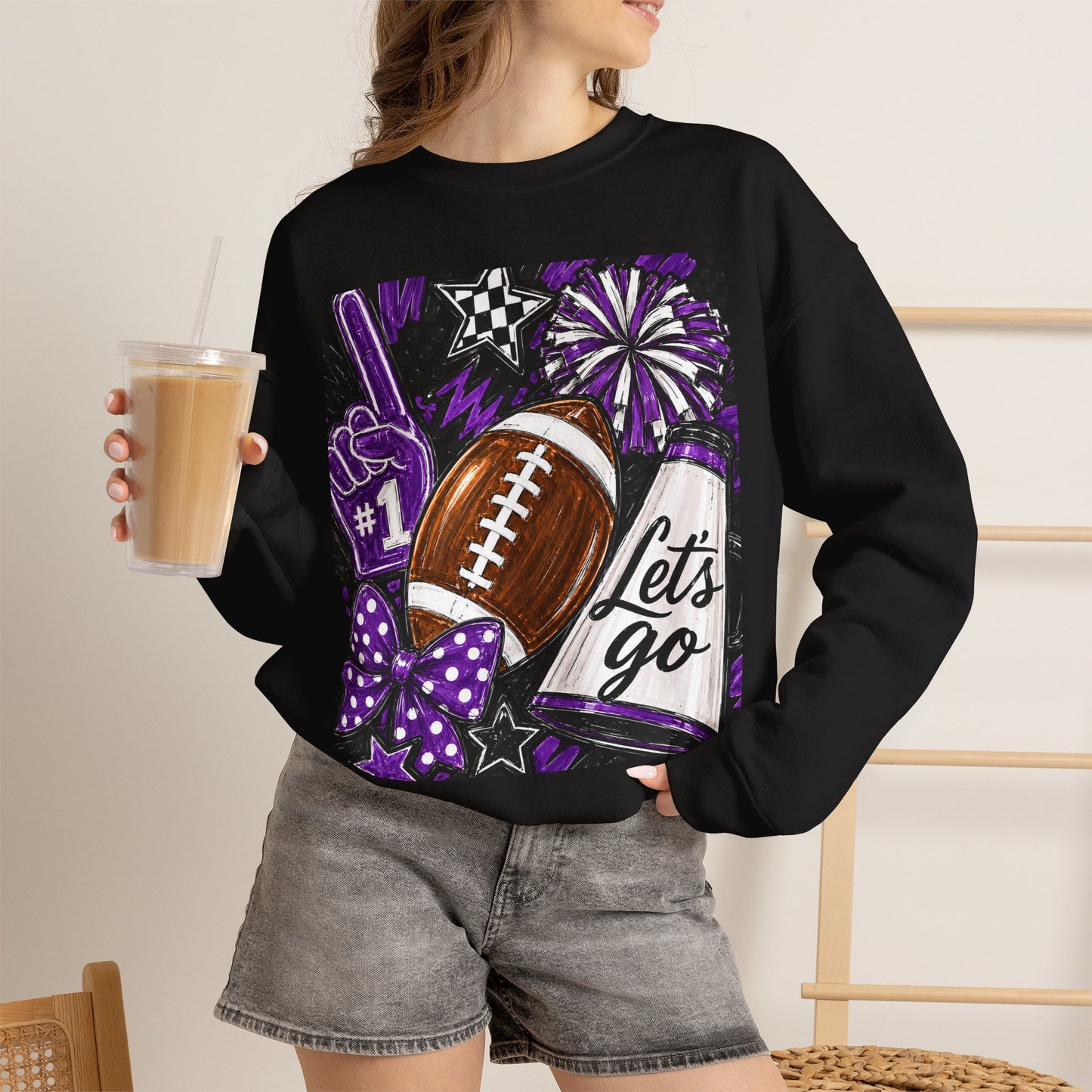 Football Spirit Crewneck Sweatshirt — “Let’s Go” Game Day Purple
