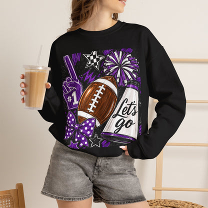 Football Spirit Crewneck Sweatshirt — “Let’s Go” Game Day Purple