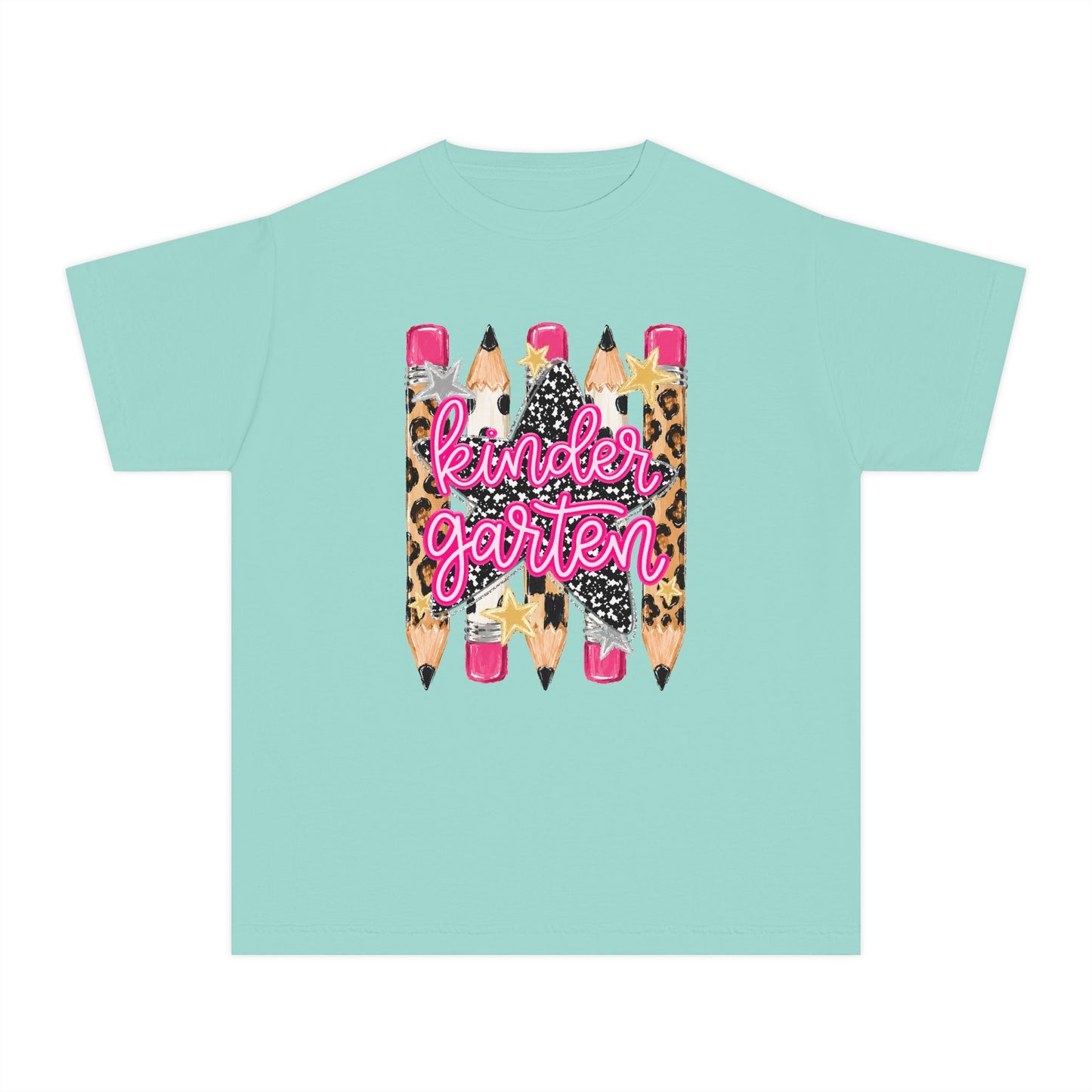 Kindergarten Leopard Pencil Youth Tee - Cute Back-to-School Shirt