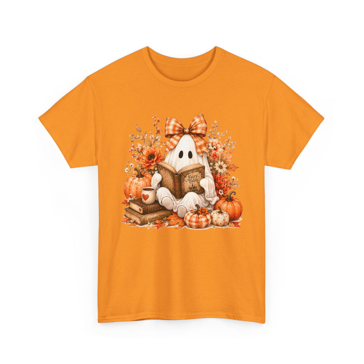 Fall Reading Ghost T-Shirt — Cute Pumpkin & Book Autumn Tee