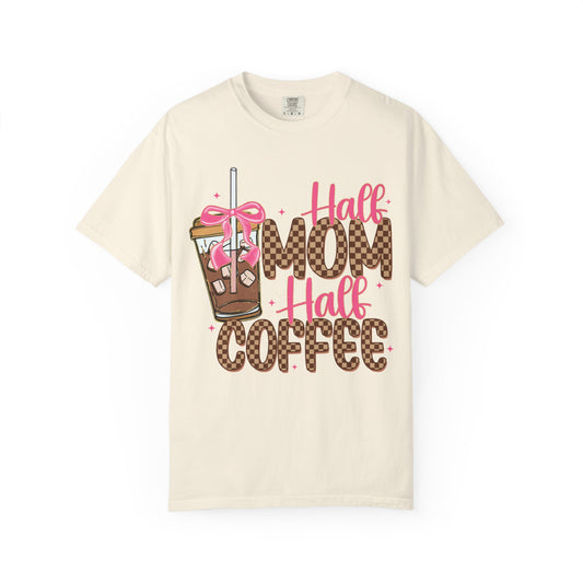 Half Mom Half Coffee T-Shirt — Cute Leopard Iced Coffee Graphic Tee for Moms