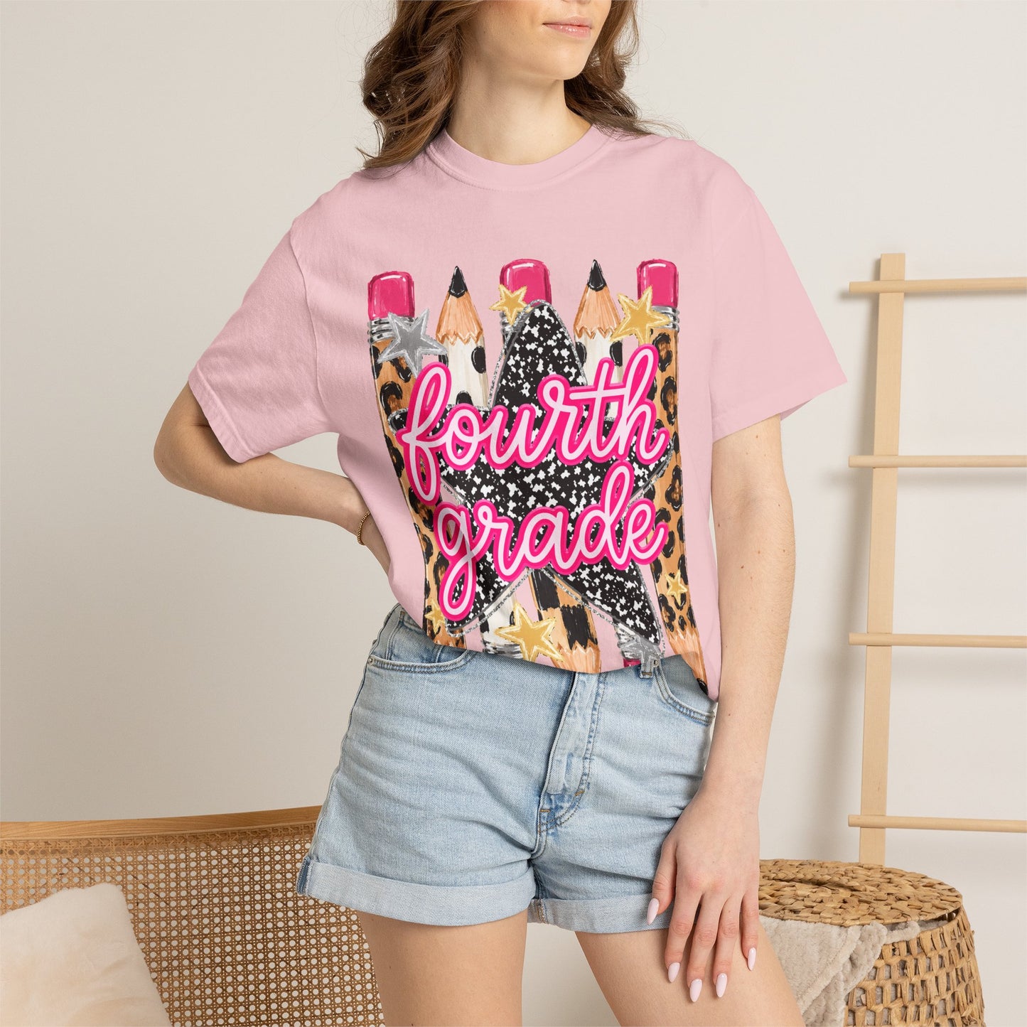 Fourth Grade Leopard Pencil T-Shirt