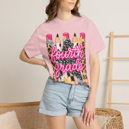 Fourth Grade Leopard Pencil T-Shirt