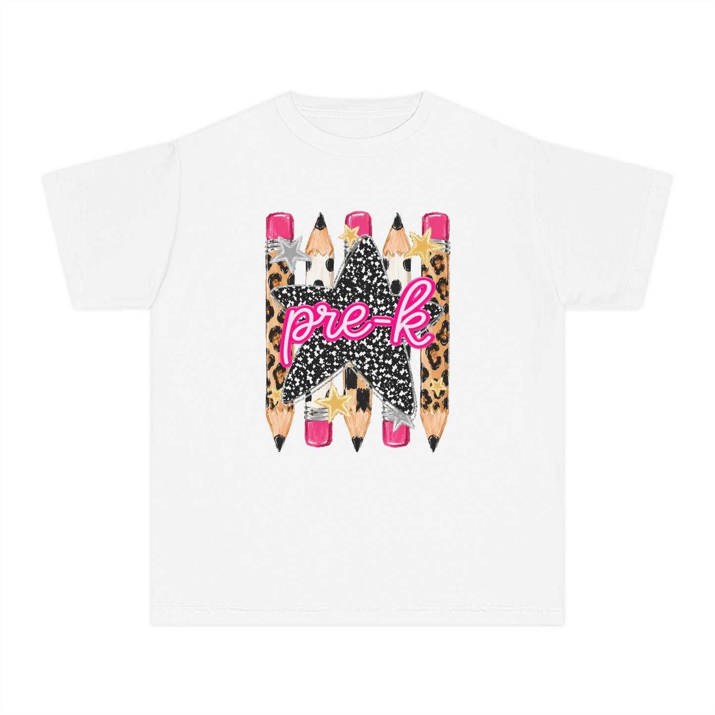 Pre-K Leopard Pencil Youth Tee — Cute Back-to-School Shirt for Preschool Girls