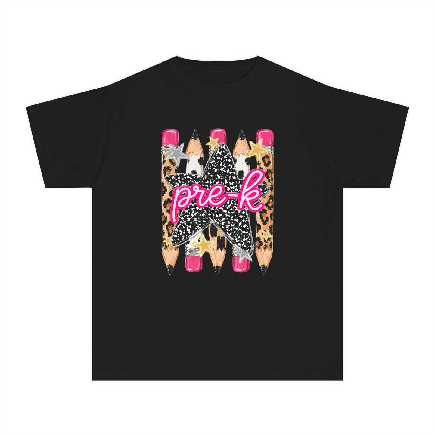 Pre-K Leopard Pencil Youth Tee — Cute Back-to-School Shirt for Preschool Girls