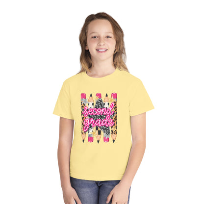 Second Grade Pencils Youth Tee — Cute Leopard & Pink Back-to-School Shirt