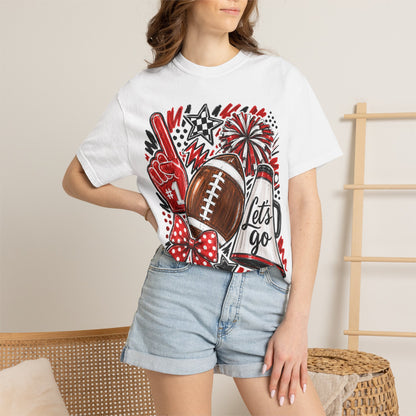 Football Fan Graphic T-Shirt — "Let's Go" Cheer Design Red
