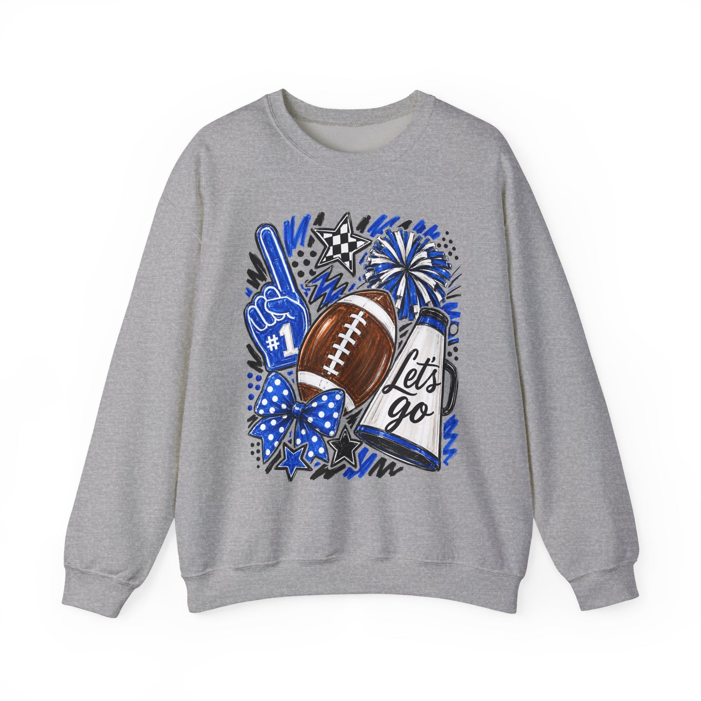 Football Fan Crewneck Sweatshirt – "Let's Go" Game Day Blue