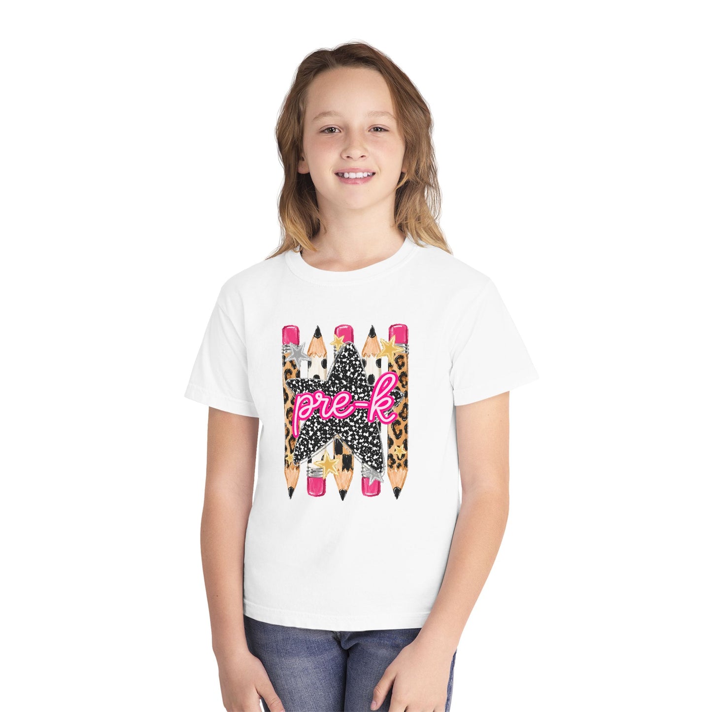 Pre-K Leopard Pencil Youth Tee — Cute Back-to-School Shirt for Preschool Girls