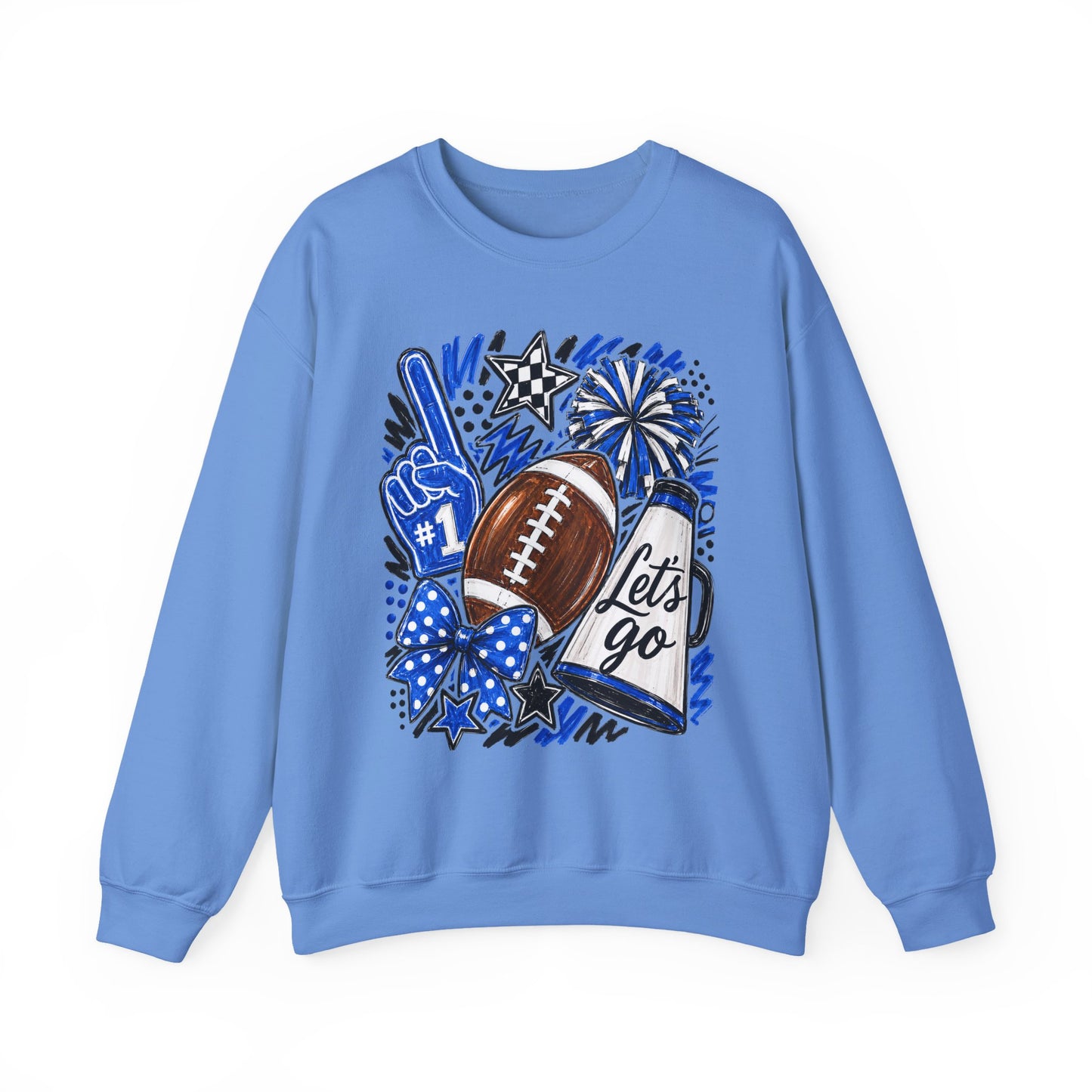 Football Fan Crewneck Sweatshirt – "Let's Go" Game Day Blue