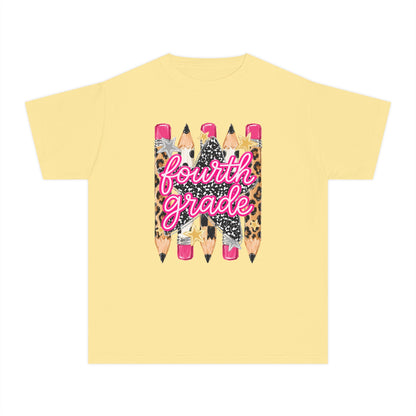 Fourth Grade Leopard Pencil Youth Tee — Back-to-School Cute Kids Shirt
