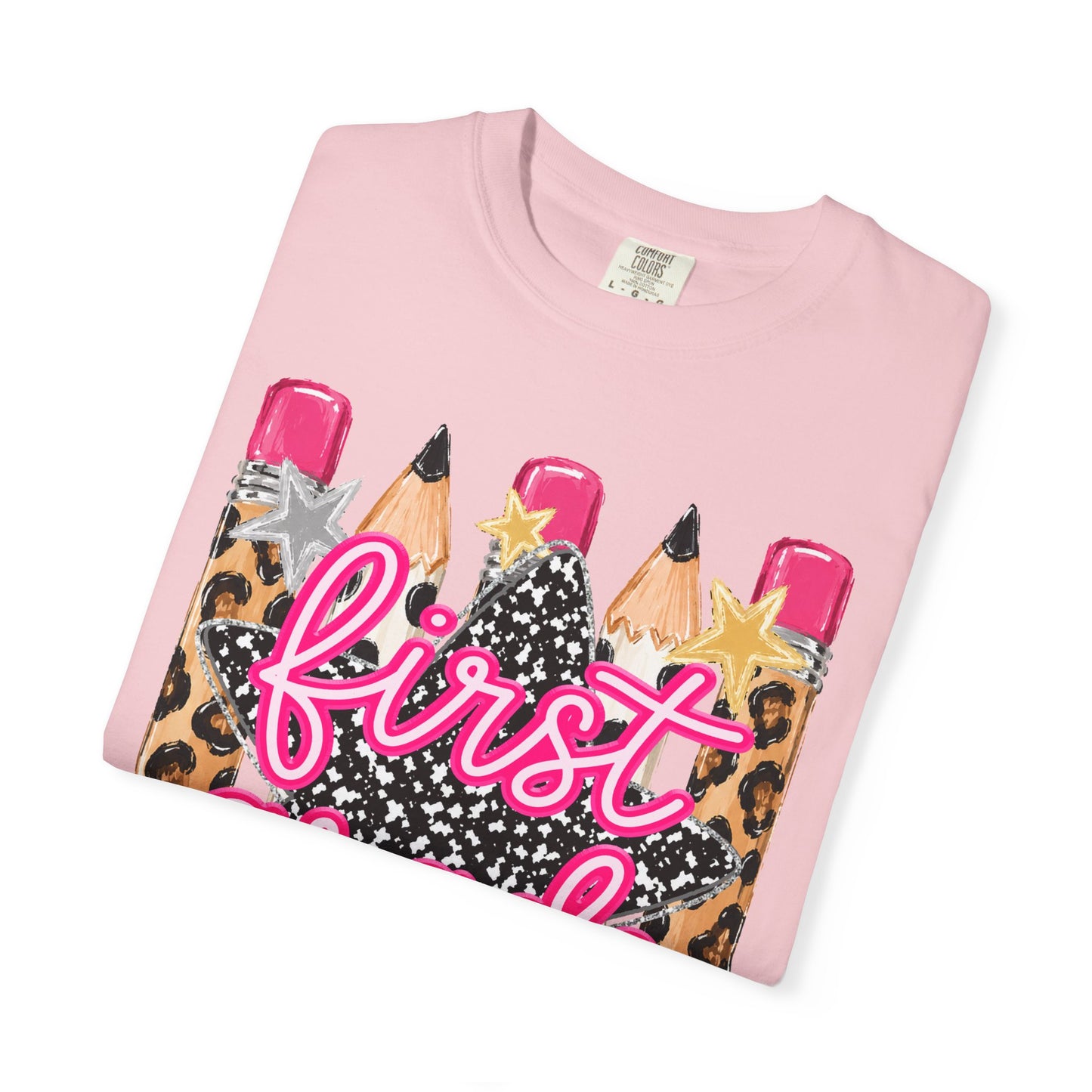 First Grade Pencil Leopard T-Shirt — Cute Back-to-School Tee