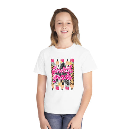 Fourth Grade Leopard Pencil Youth Tee — Back-to-School Cute Kids Shirt