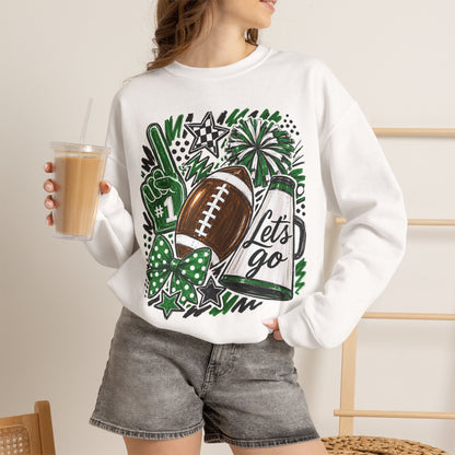 Football Spirit Crewneck Sweatshirt — “Let’s Go” Game Day Green