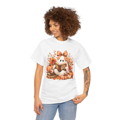 Fall Reading Ghost T-Shirt — Cute Pumpkin & Book Autumn Tee