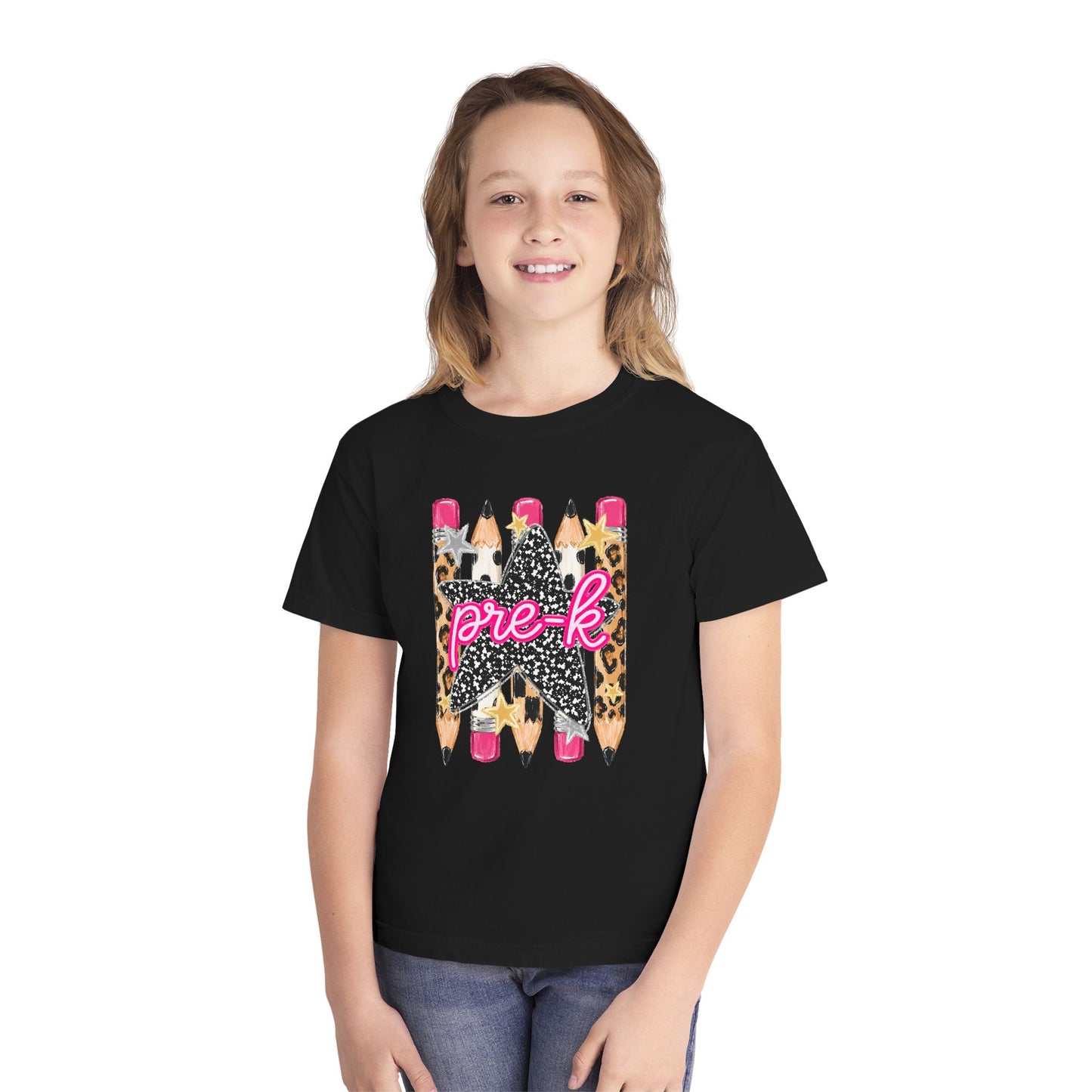 Pre-K Leopard Pencil Youth Tee — Cute Back-to-School Shirt for Preschool Girls