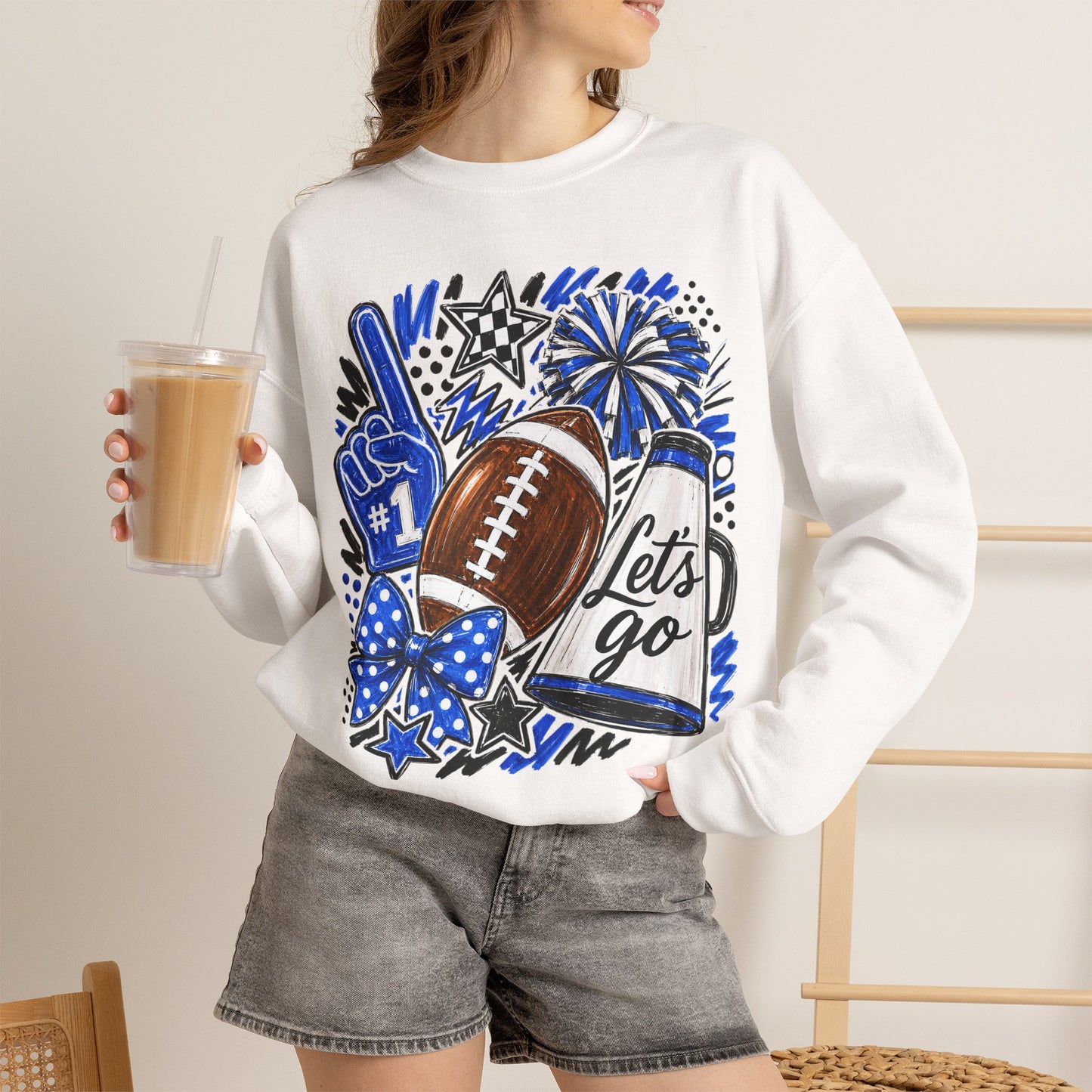 Football Fan Crewneck Sweatshirt – "Let's Go" Game Day Blue