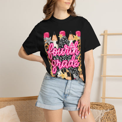 Fourth Grade Leopard Pencil T-Shirt