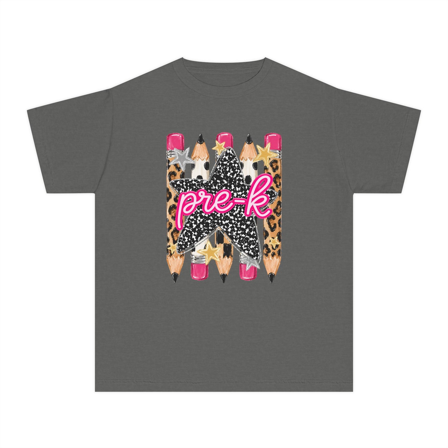 Pre-K Leopard Pencil Youth Tee — Cute Back-to-School Shirt for Preschool Girls