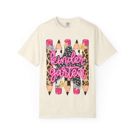 Kindergarten Leopard Pencil T-Shirt — Cute Back-to-School Tee for Teachers & Kids