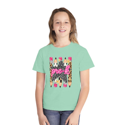 Pre-K Leopard Pencil Youth Tee — Cute Back-to-School Shirt for Preschool Girls
