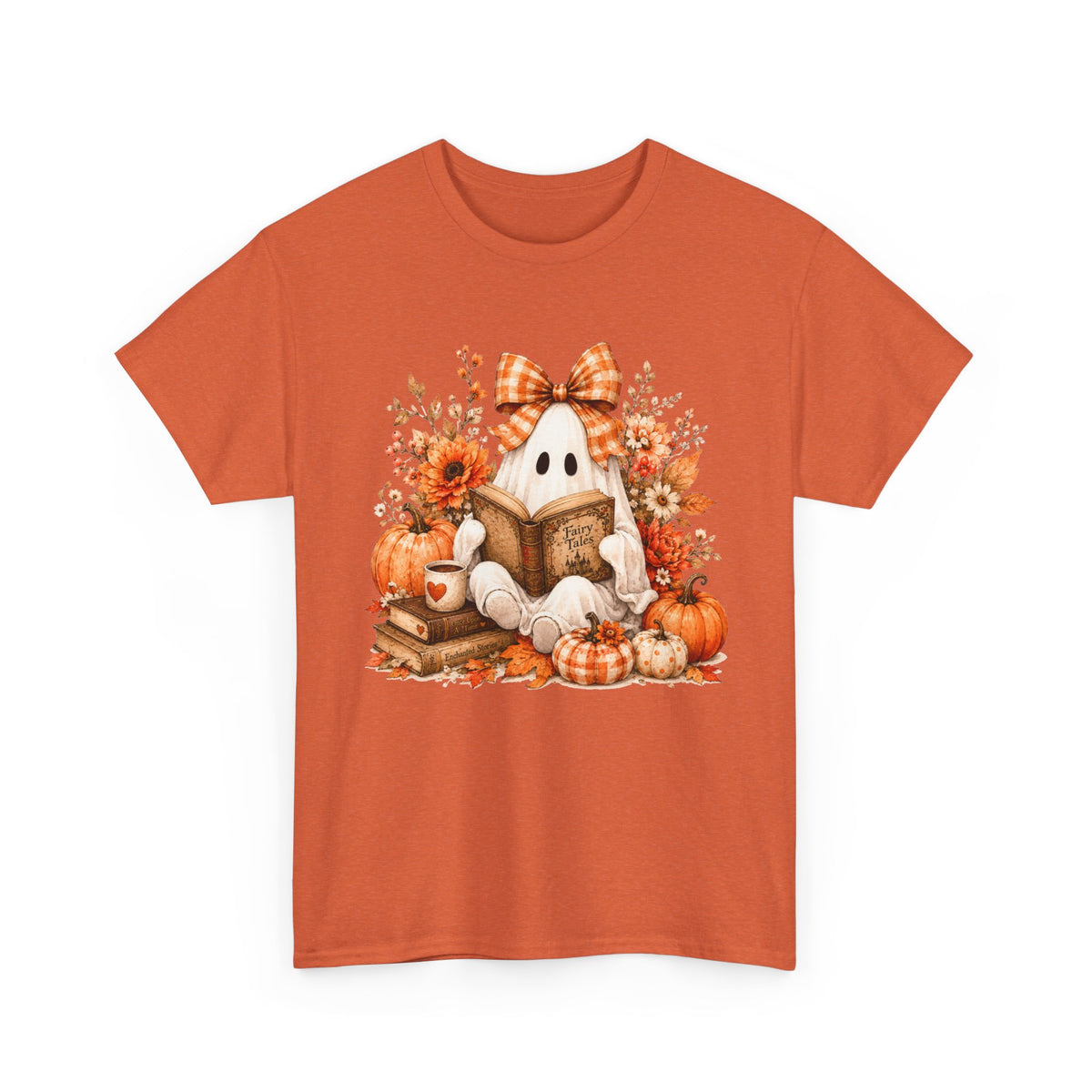 Fall Reading Ghost T-Shirt — Cute Pumpkin & Book Autumn Tee