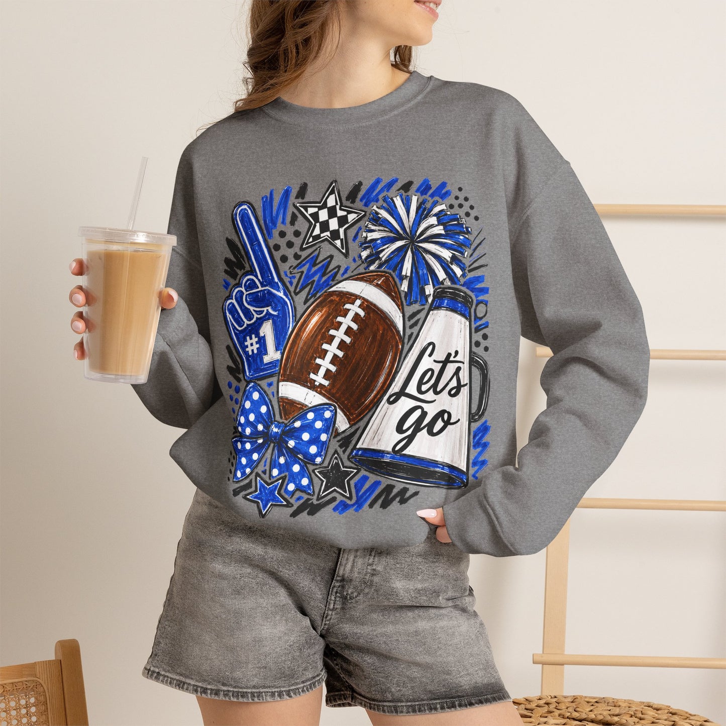 Football Fan Crewneck Sweatshirt – "Let's Go" Game Day Blue