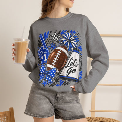 Football Fan Crewneck Sweatshirt – "Let's Go" Game Day Blue