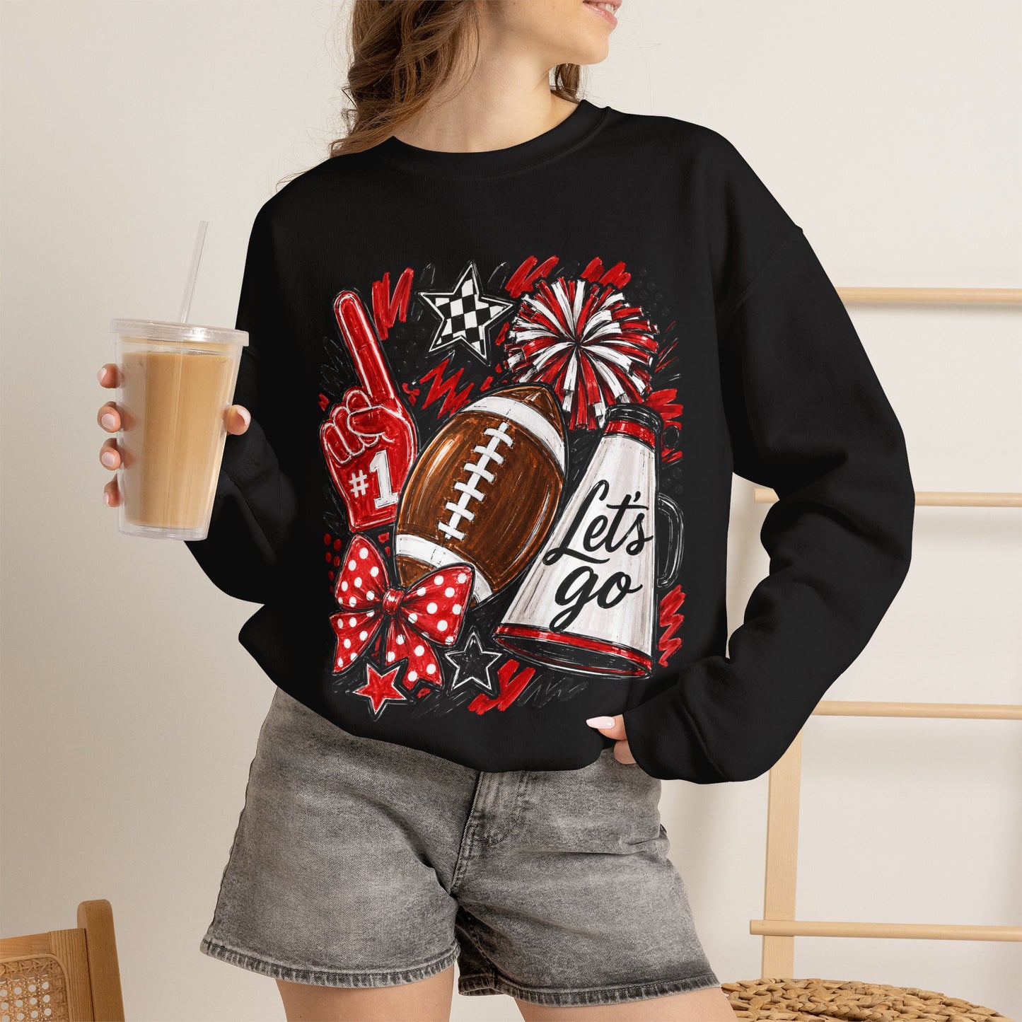 Football Spirit Crewneck Sweatshirt — “Let’s Go” Game Day Red