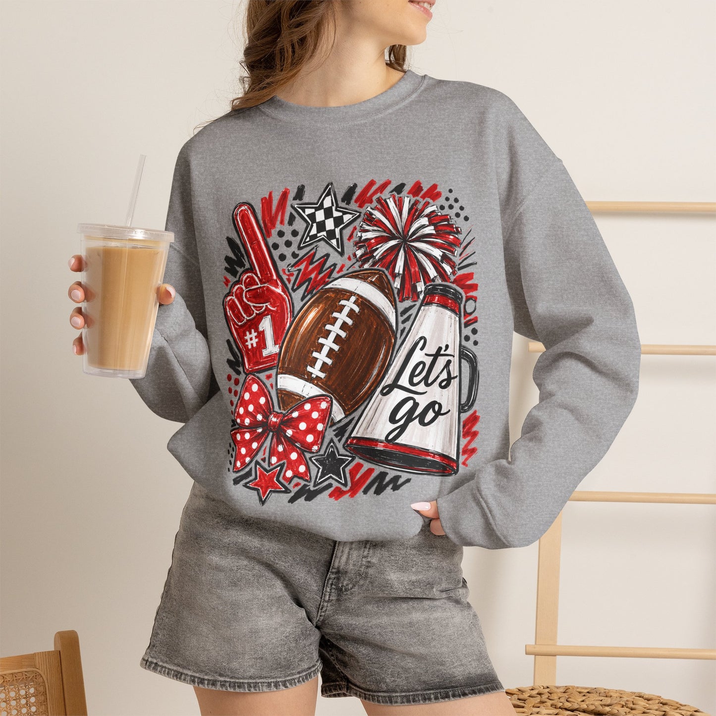 Football Spirit Crewneck Sweatshirt — “Let’s Go” Game Day Red