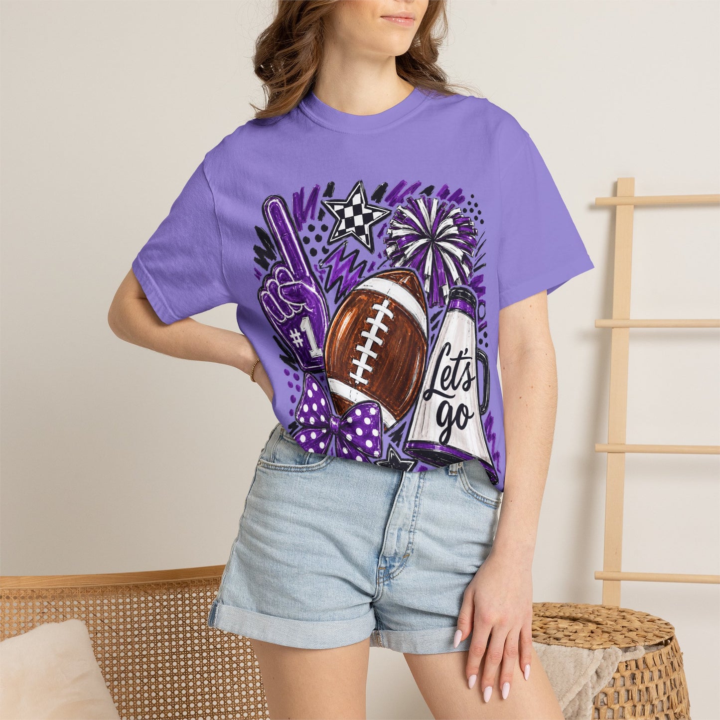 Football Spirit T-Shirt – "Let's Go" Cheer Graphic Purple